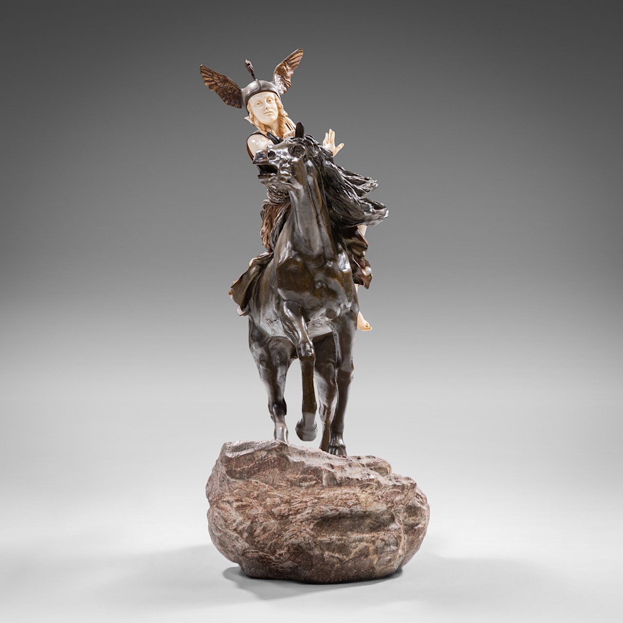 Claire Jeanne Roberte Colinet (1880-1950), 'Valkiria - Towards the Unknown', chryselephantine sculpt - Image 3 of 14