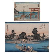Two Japanese woodblock prints by Hiroshige, framed 36x43 cm / 41x48 cm