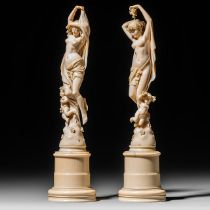 A pair of Dieppe or Paris ivory bacchantes, about 1880, H 28,1 - 28,3 cm / 540 - 600 g (+)