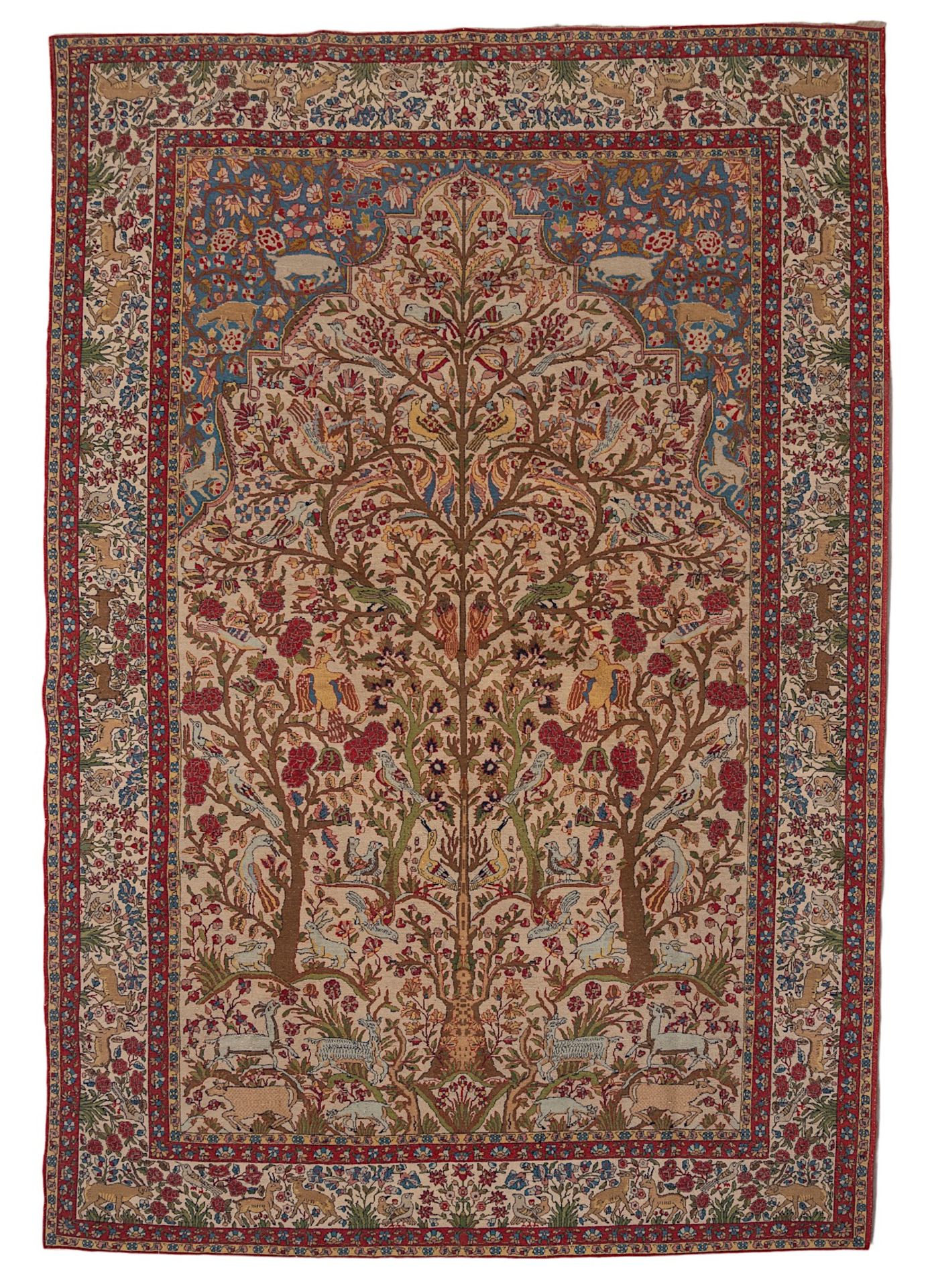 An Oriental woollen rug, decorated with the tree of life and paradise scenery, 297 x 216 cm - Bild 2 aus 9