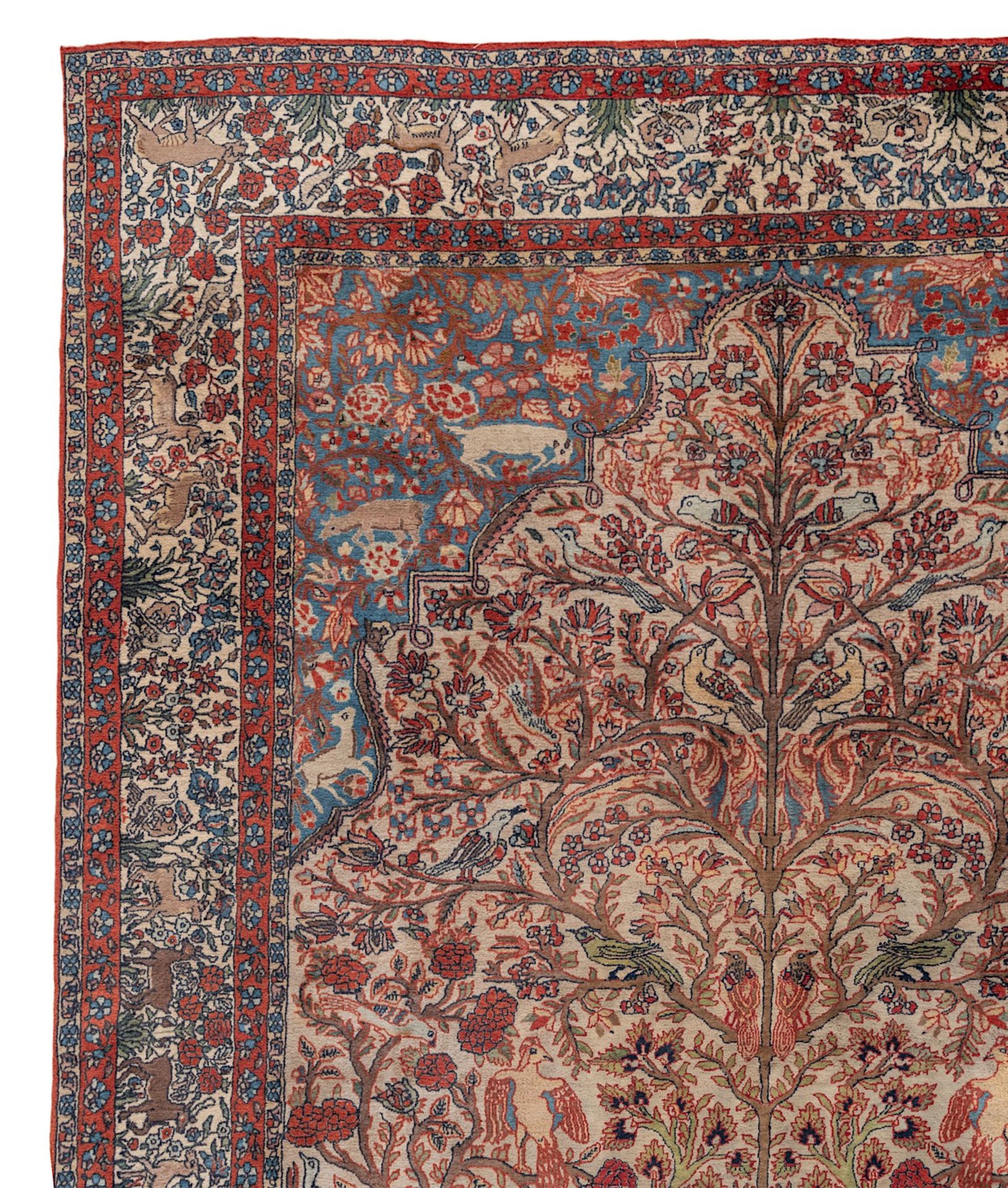 An Oriental woollen rug, decorated with the tree of life and paradise scenery, 297 x 216 cm - Bild 6 aus 9