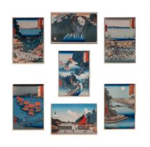 A framed collection of later prints by Hiroshige, late 19th/early 20thC, frame 95x94 cm