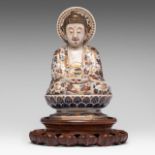 A fine and rare Japanese Satsuma ware figure of seated Buddha Shakyamuni, late Meiji, H 26,5 cm