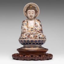 A fine and rare Japanese Satsuma ware figure of seated Buddha Shakyamuni, late Meiji, H 26,5 cm