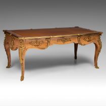 A large Louis XV style bureau plat with gilt bronze mounts, H 79 - W 180 - D 95,5 cm