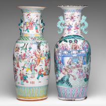 A Chinese famille rose 'Immortals' vase, paired with dragon handles, 19thC, H 61 cm - added a 'Hundr