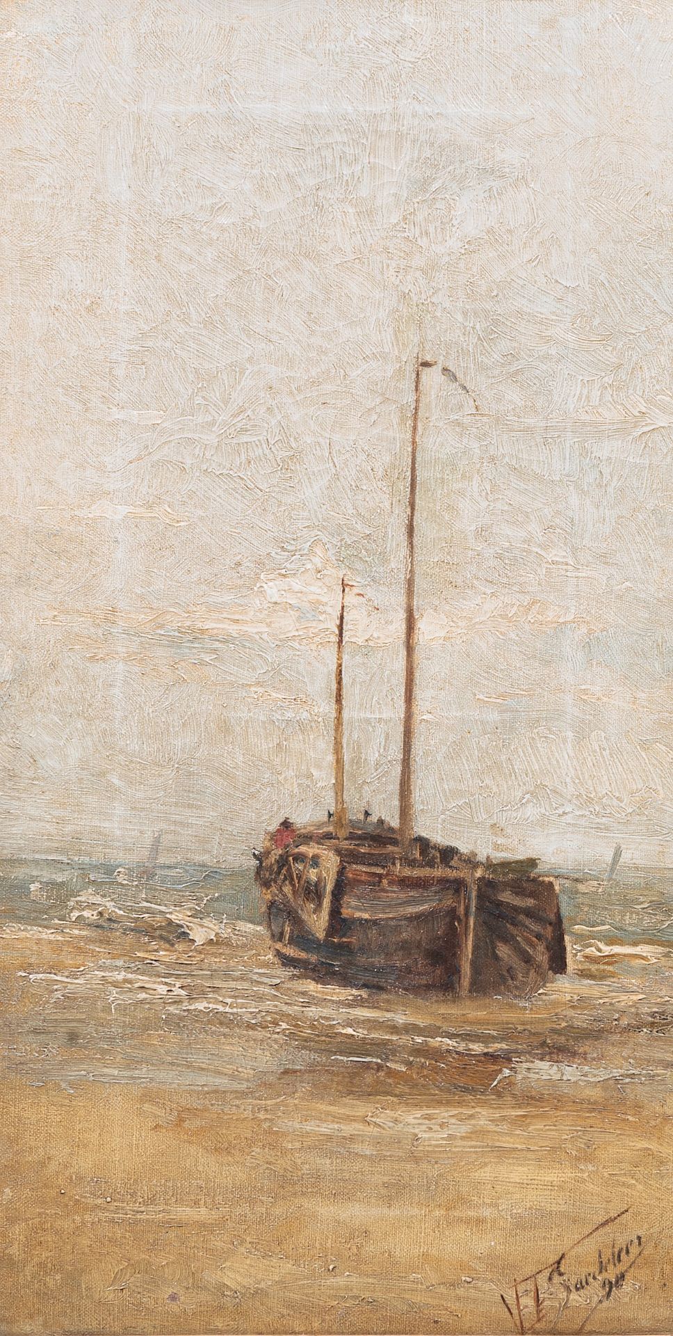 Valerius De Saedeleer (1867-1942), 'La barque a maree basse', 1890, oil on canvas 65 x 40 cm. (25.5