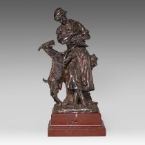 Ernest Dame (1845-1920), silver-plated bronze group of a shepherdess with goat, cast by Jollet & Cie
