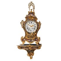 A Louis XV period dark vernis Martin and ormolu cartel clock, the dial and movement signed 'Humbert