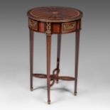 A Louis XVI-style marquetry side table with gilded bronze mounts, H 79,5 - dia 50,5 cm
