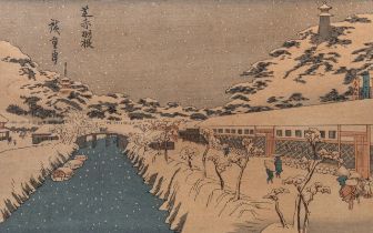 Two Japanese woodblock prints by Hiroshige and Hiroshige II, framed 43x32 cm / 38x26 cm