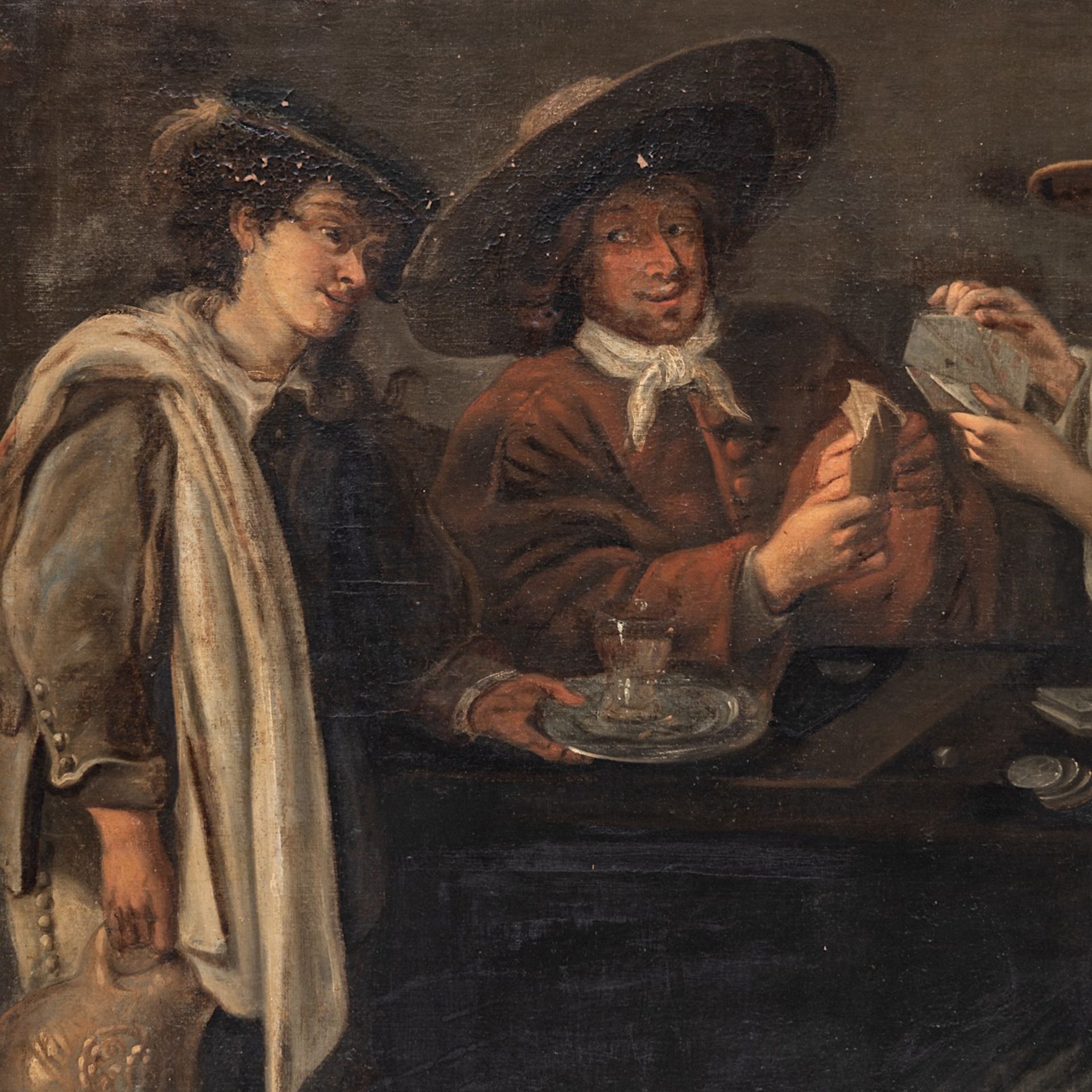 The card game, Dutch School, probably 17thC, oil on canvas 115 x 175 cm. (45.2 x 68.9 in.), Frame: 1 - Image 3 of 5