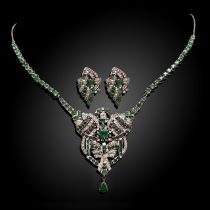 An exceptional, and very elegant 18ct white gold three-piece Art Deco style jewelry set