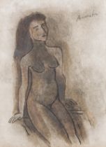 Constant Permeke (1886-1952), female nude, charcoal and pencil 17 x 12.5 cm. (6.6 x 4.9 in.), Frame: