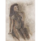 Constant Permeke (1886-1952), female nude, charcoal and pencil 17 x 12.5 cm. (6.6 x 4.9 in.), Frame: