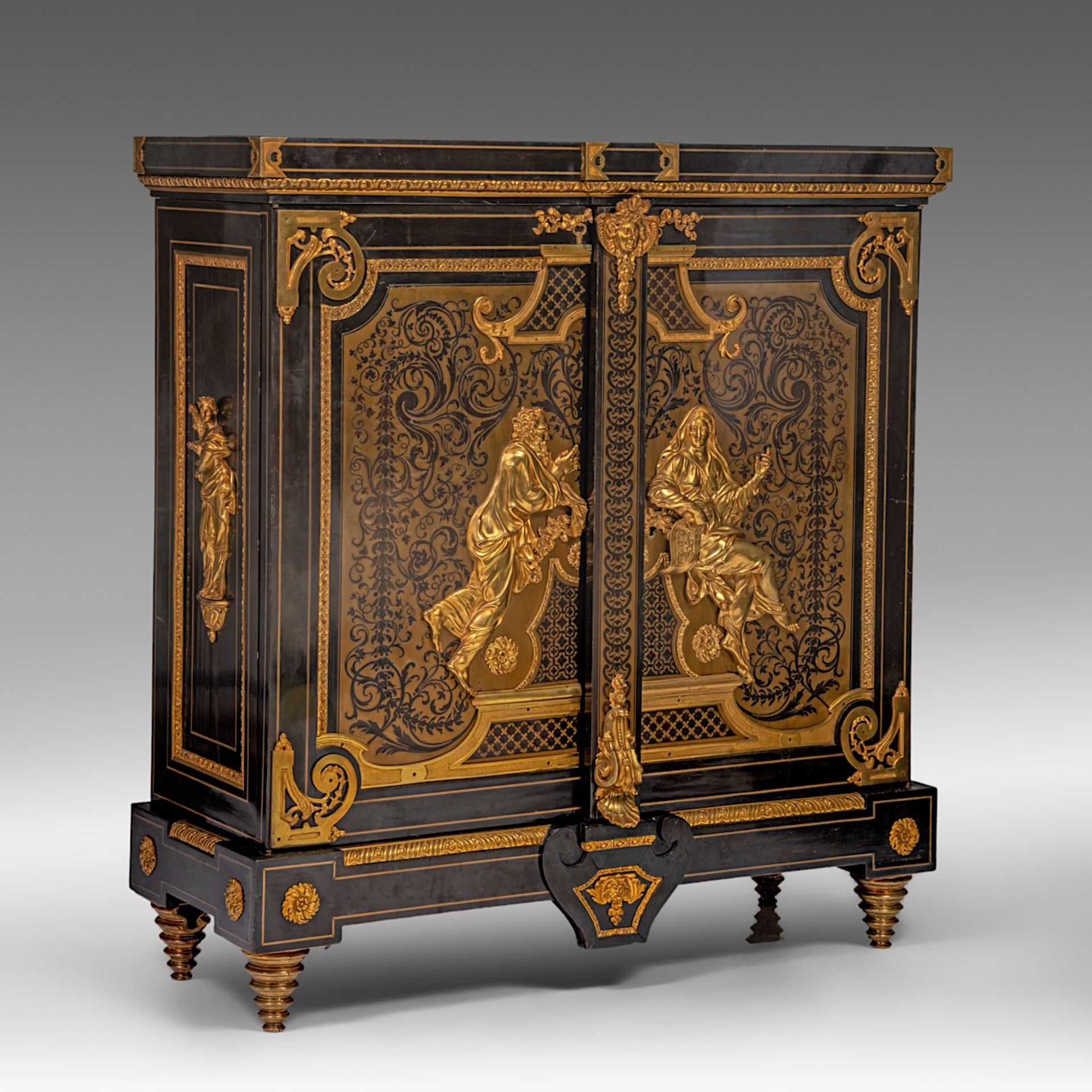 An exceptional Regence style Boulle work cabinet with gilt bronze mounts, signed Mathieu Befort The