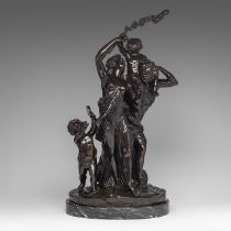 Clodion (1738-1814), bacchanal scene, dark patinated bronze on marble base, H 70 cm (total)