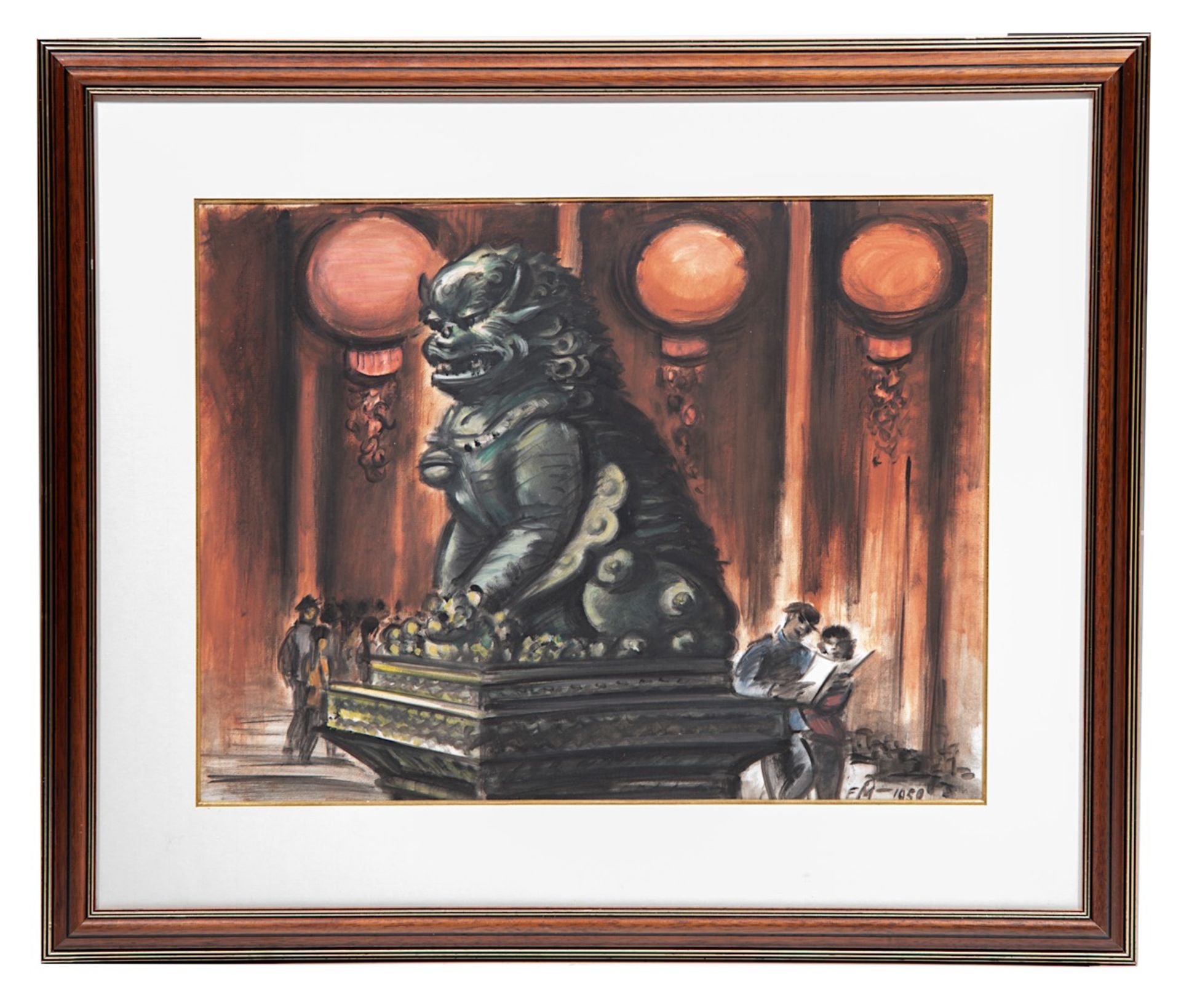 Frans Masereel (1889-1972), 'Pekin, Palais Imperial, un Lion de Bronze', 1959, oil on paper 49 x 62 - Image 2 of 8