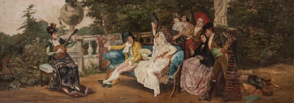 Eugene Pavy (1840-1905), 'Fete Galante', 1876, oil on canvas 38 x 104 cm. (14.9 x 40.9 in.), Frame: