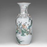 A Chinese famille rose 'Female Immortals' vase, with a signed text, paired with lion head handles, R