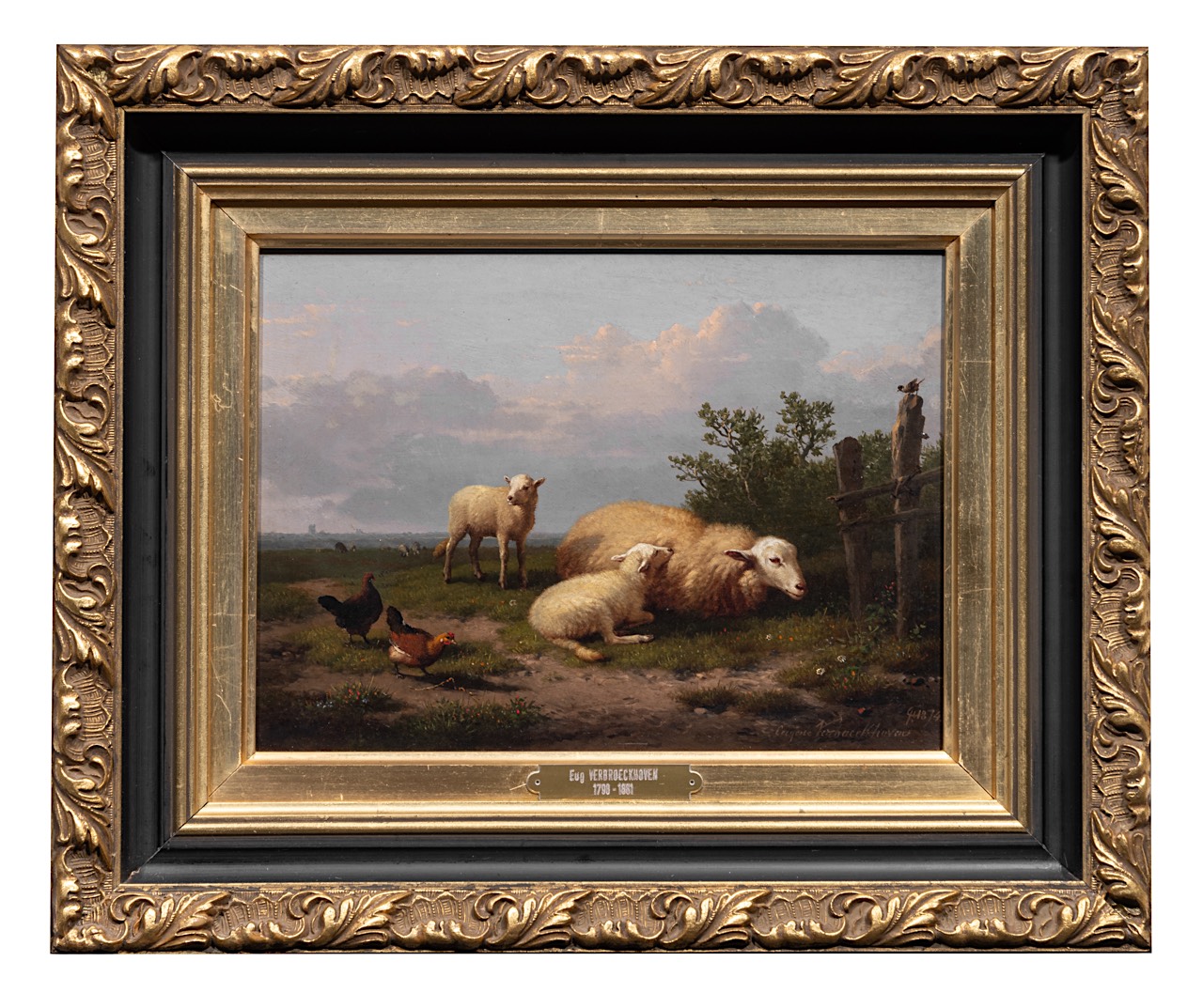 Eugene Verboeckhoven (1798-1881), Sheep and her lambs in the meadow, 1874, oil on panel 23 x 32 cm. - Image 2 of 14