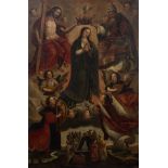 The coronation of the Holy Virgin, Spanish School, 16thC, oil on canvas 253 x 173 cm. (99.6 x 68.1 i