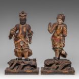 Two Japanese Kamakura style polychrome and gold painted wooden figures, depicting two of the Four He