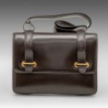 A Hermes box brown vintage 'poney' handbag, H 18 - W 24 cm