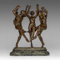 Eugene Desire Piron (1875-1928), bacchanalian wine dance, patinated bronze on marble base, H 33,5 cm