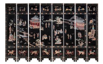 A Chinese eight-panel double-sided coromandel lacquer chamber screen, late Qing/Republic period, 214