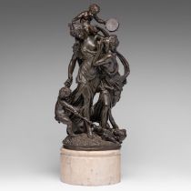 After Clodion (1738-1814), a bacchanal group, patinated bronze on marble base, H 52 - 65 cm (without