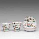 Three sets of Chinese famille rose 'Monkey and Deer' tall cups and saucers, marked Xianfeng and of t