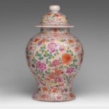 A Chinese famille rose 'Quasi Millefleur' baluster vase and cover, 20thC, H 45 cm