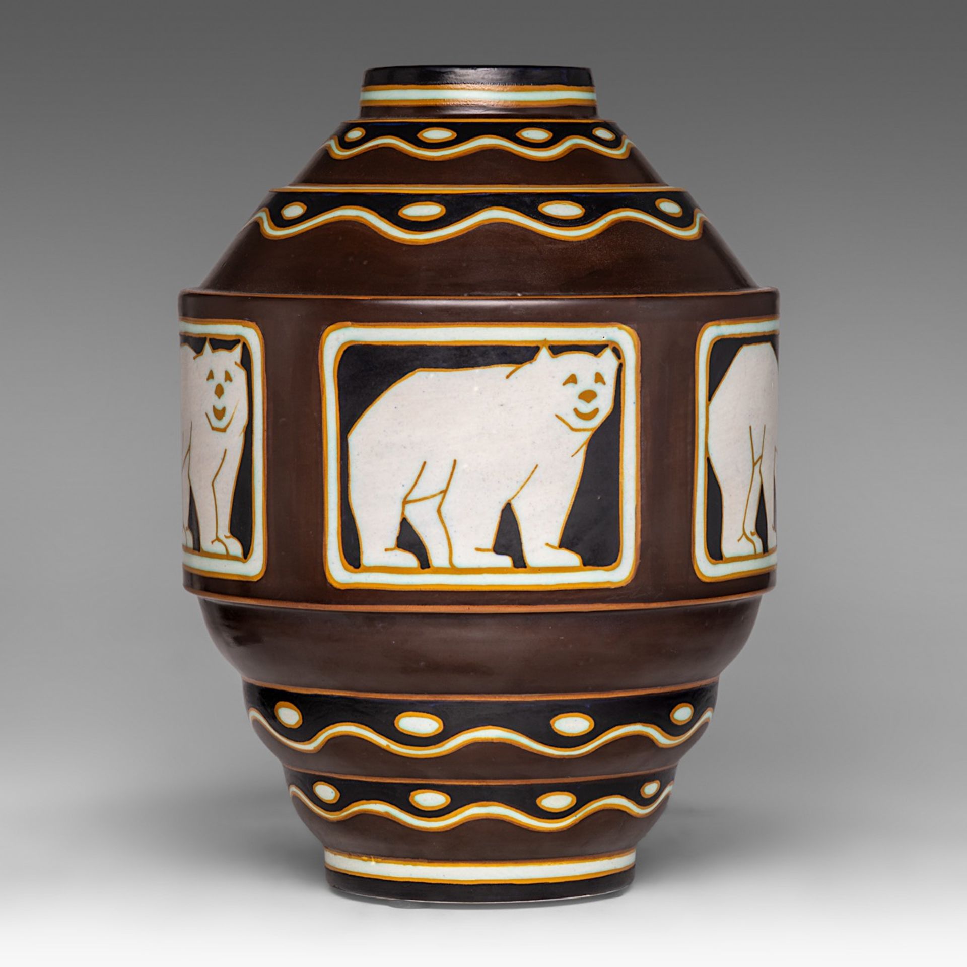 An Art Deco ceramic polar bear vase by the Charles Catteau workshop, H 37 cm - Image 3 of 7