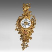 An imposing Rococo style gilt bronze cartel clock, H 115 cm