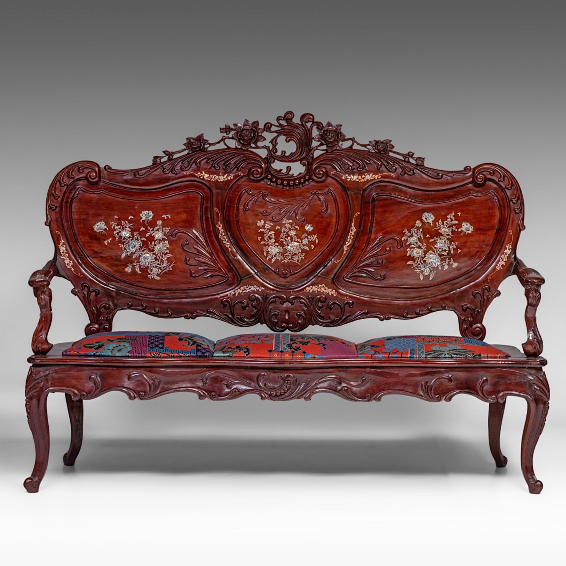 An Anglo-Chinese settee and two chairs, H settee 132 - H chair 108 cm - Image 14 of 24