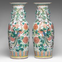A pair of Chinese famille rose 'One Hundred Birds' vases, late 19thC, H 61 cm - including two Chines