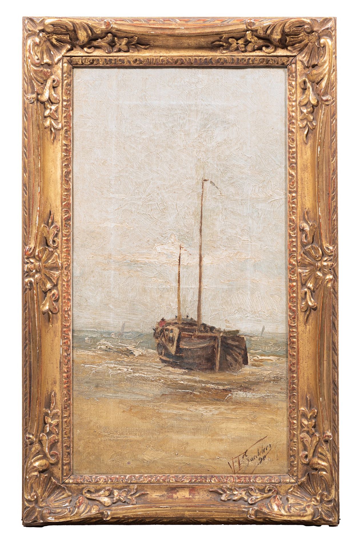 Valerius De Saedeleer (1867-1942), 'La barque a maree basse', 1890, oil on canvas 65 x 40 cm. (25.5 - Image 2 of 6