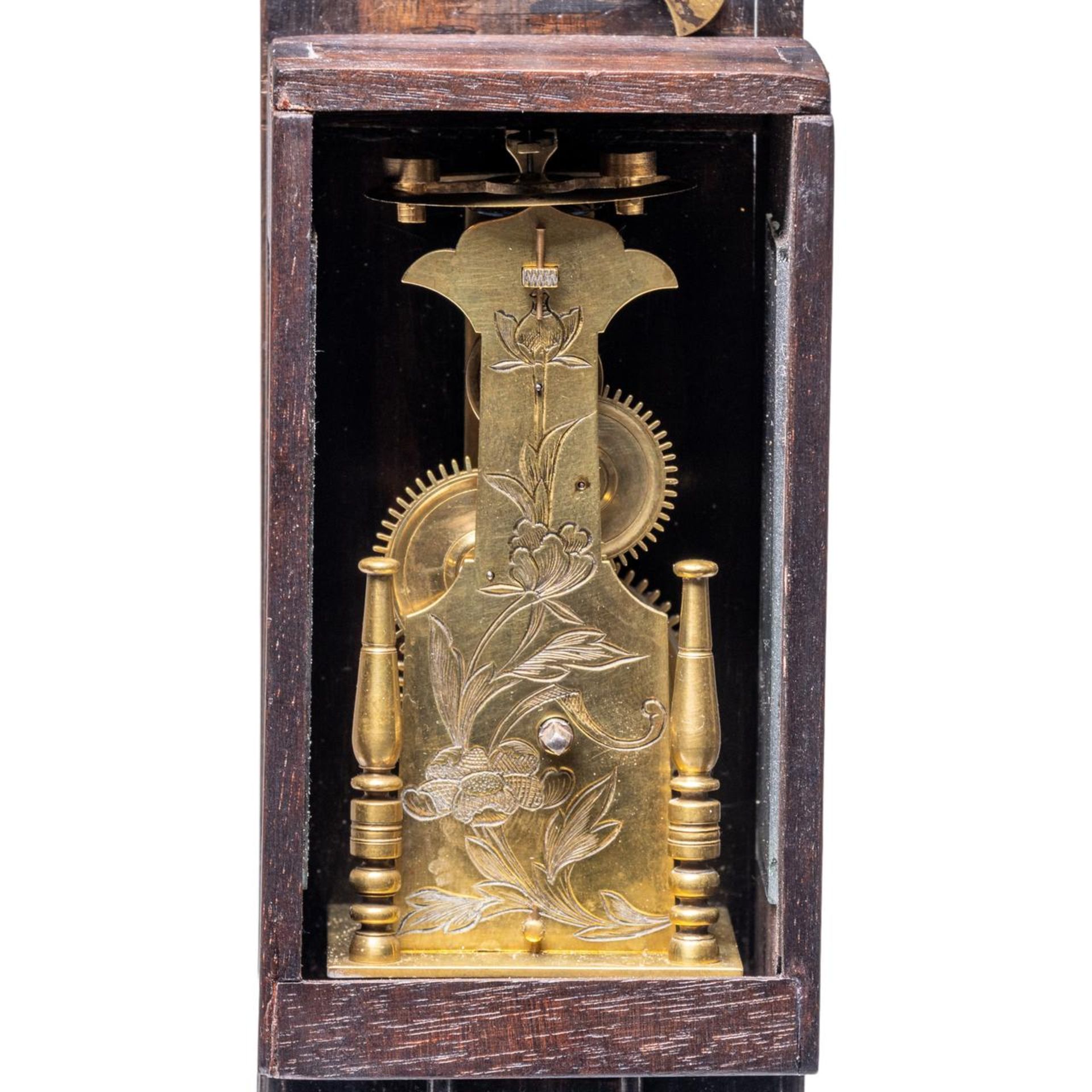A late Edo / 19thC Japanese Shaku-dokei Pillar Clock, H 44 - W 6,2 cm - Bild 6 aus 9