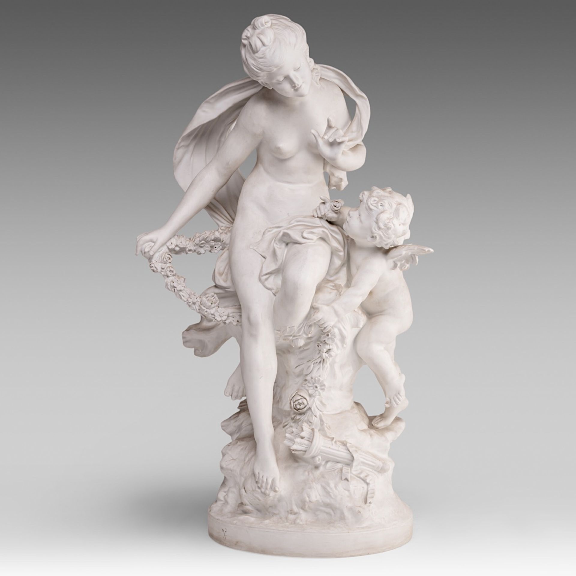 Auguste Moreau (1834-1917), biscuit sculpture of Venus and Amor, marked Sevres, H 64 cm