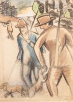 Jean Brusselmans (1884-1953), the hunters, 1925, pastel on paper, 55 x 75 cm