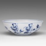 A Chinese blue and white ' Eight Immortals' bowl, Guangxu mark and of the period, H 8 - dia 22 cm