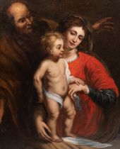 The Holy Family, 17thC Antwerp School, oil on canvas 100 x 80 cm. (39.3 x 31 1/2 in.), Frame: 123 x