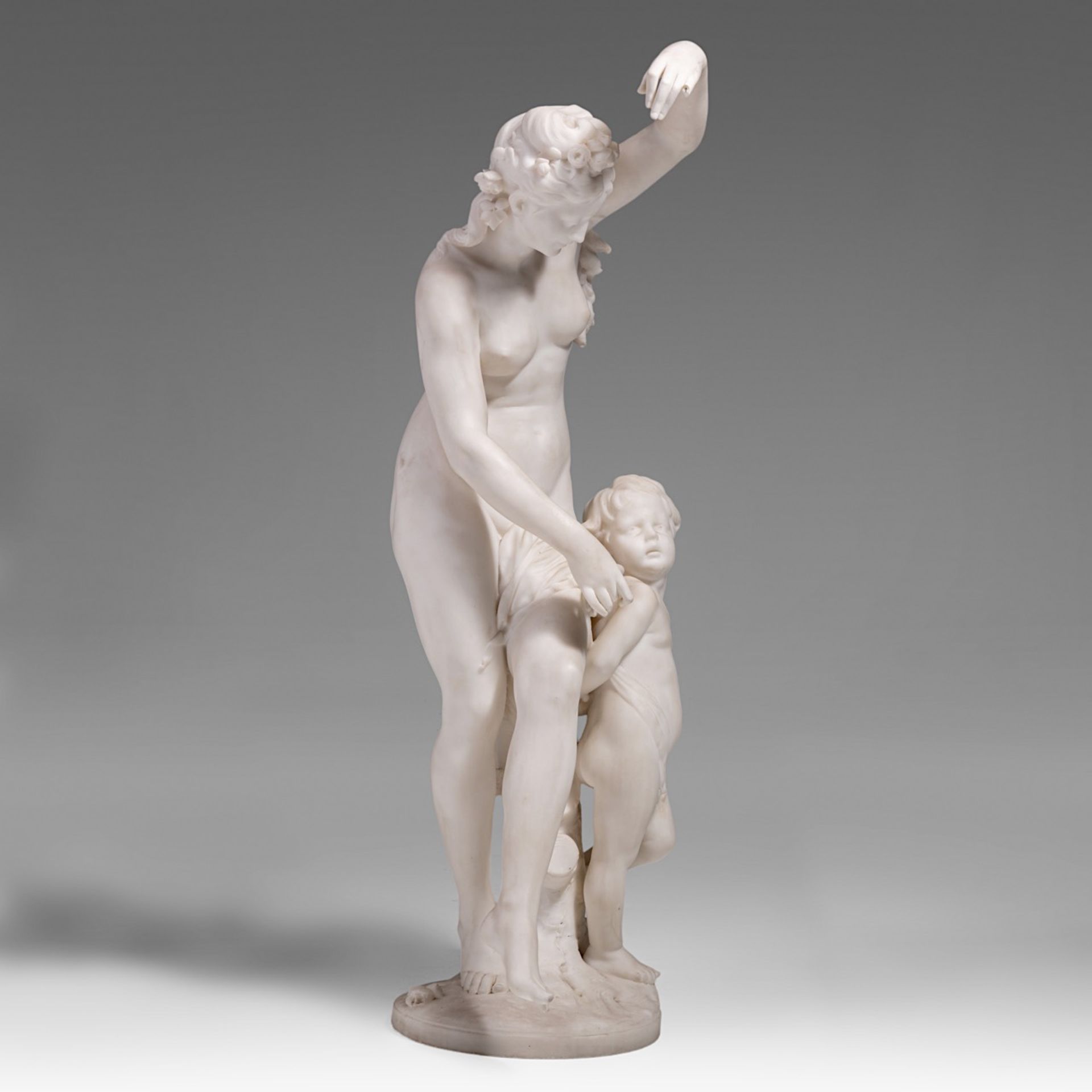 Emile Andre Boisseau (1842-1923), Venus and Amor, Carrara marble, H 99,5 cm - Image 6 of 9