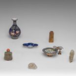 A collection of various Chinese playthings, including a famille rose 'Peaches' vase, with a Qianlong