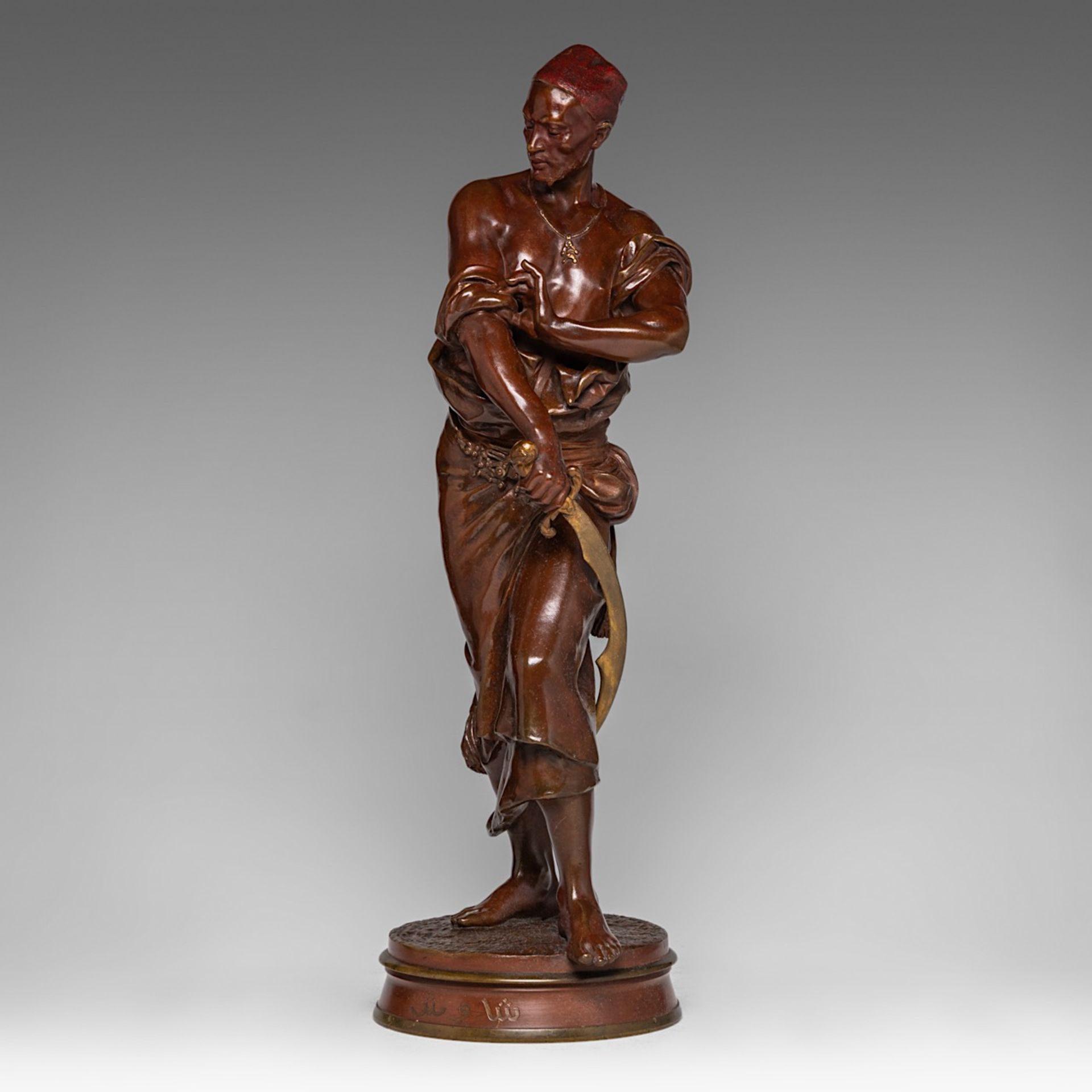 Georges-Charles Coudray (1862-1932), 'Le Gardien du Harem' brown patinated bronze, H 58 cm - Image 2 of 8