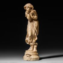 An ivory allegorical figure representing Winter on an ivory base, probably Paris, 19thC, H 37 cm - 2