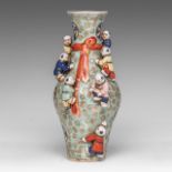 A Chinese famille rose 'Playful Boys' pouch vase, marked Tongzhi and of the period, H 24,2 cm