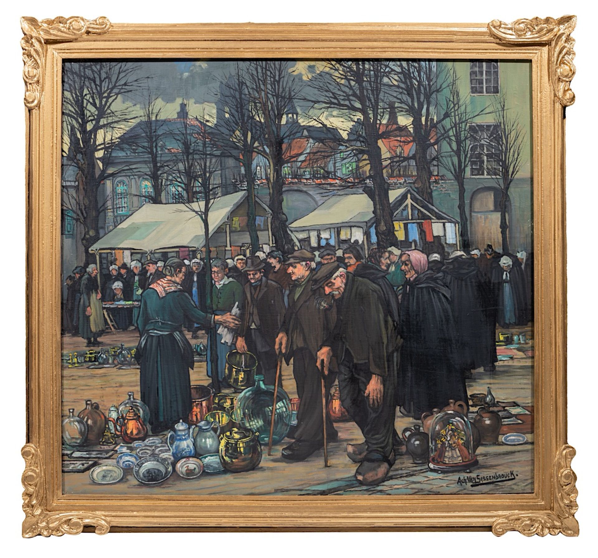Achille Van Sassenbrouck (1886-1979), flea market at the Dijver in Bruges, oil on canvas 100.5 x 108 - Bild 2 aus 9