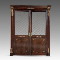 An imposing Empire-style gilt bronze mounted rosewood double door, H 254 - W 200 cm (total)